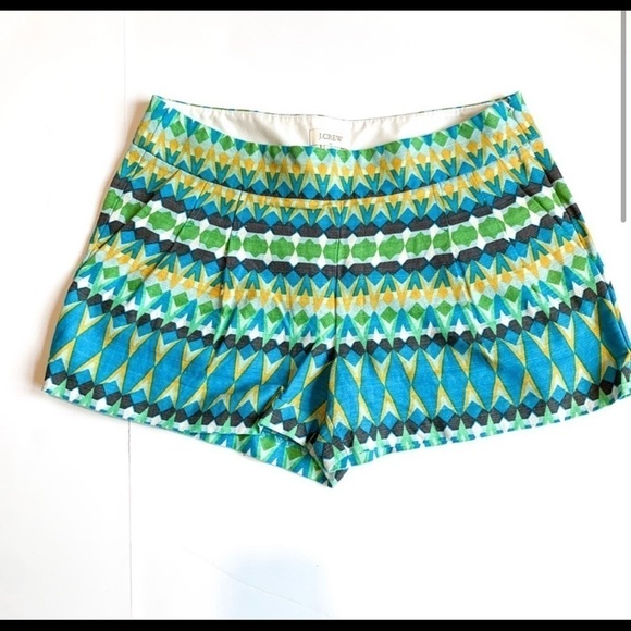 J. Crew cotton/linen blend shorts with blue, yellow size 2 shorts - Picture 2 of 5